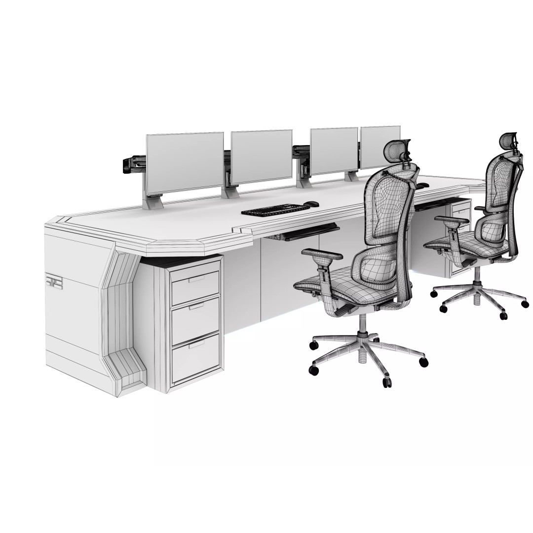 Control Room Desk 3D Model – Realistic Low Poly Table, FBX, OBJ - View 21