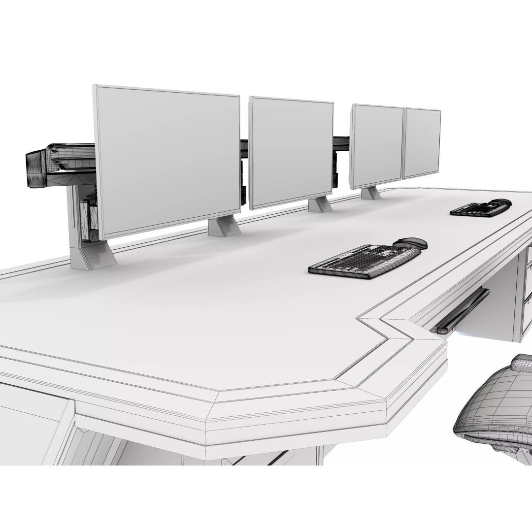 Control Room Desk 3D Model – Realistic Low Poly Table, FBX, OBJ - View 24