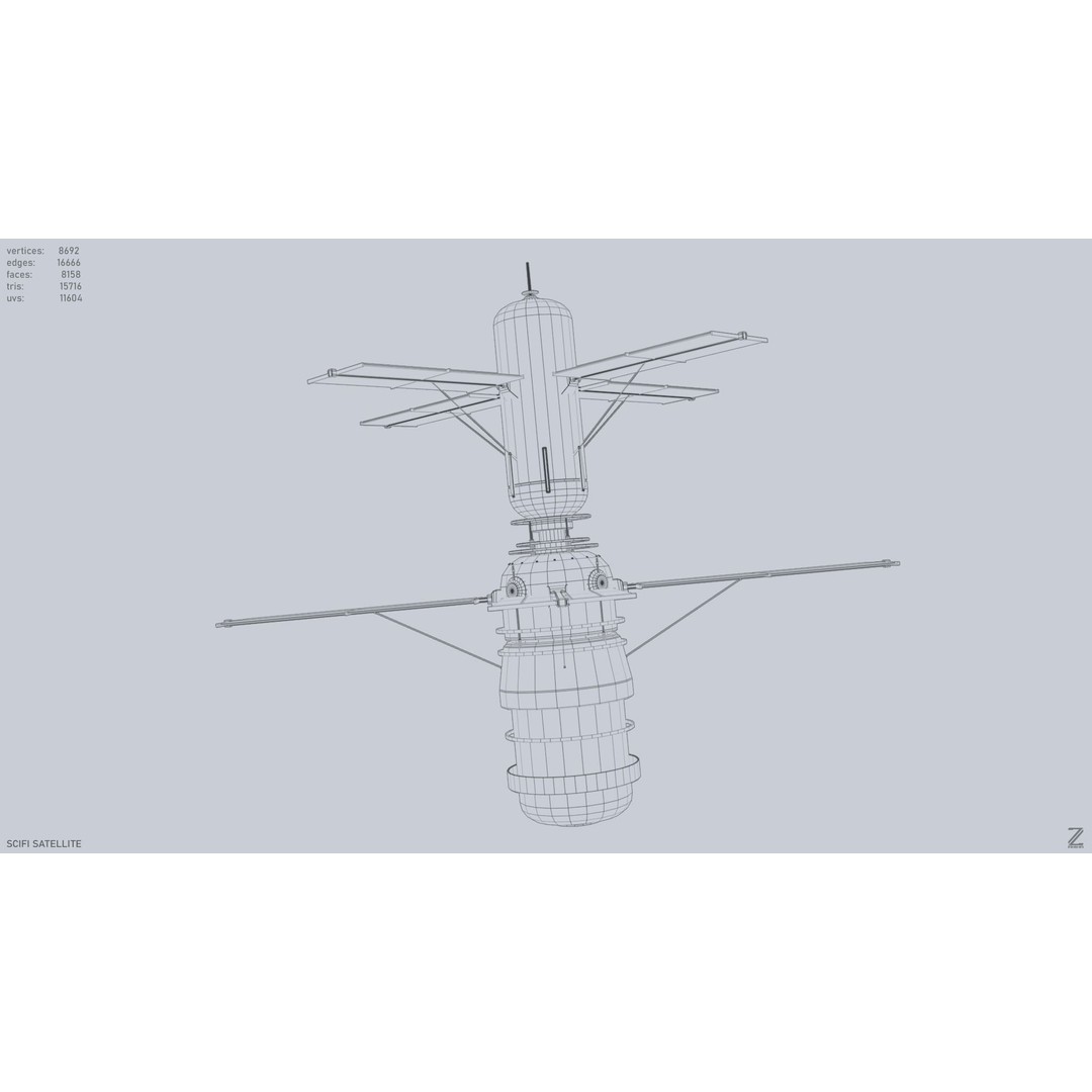 Sci-Fi Satellite 3D Model – Low Poly Game Asset, FBX & OBJ Formats