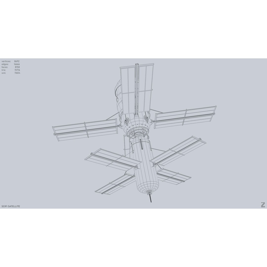 Sci-Fi Satellite 3D Model – Low Poly Game Asset, FBX & OBJ Formats - View 11