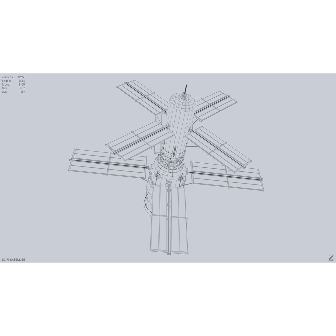 Sci-Fi Satellite 3D Model – Low Poly Game Asset, FBX & OBJ Formats - View 12