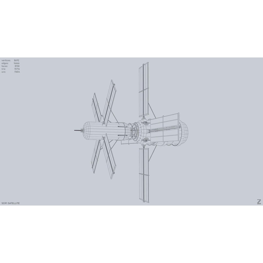 Sci-Fi Satellite 3D Model – Low Poly Game Asset, FBX & OBJ Formats - View 13