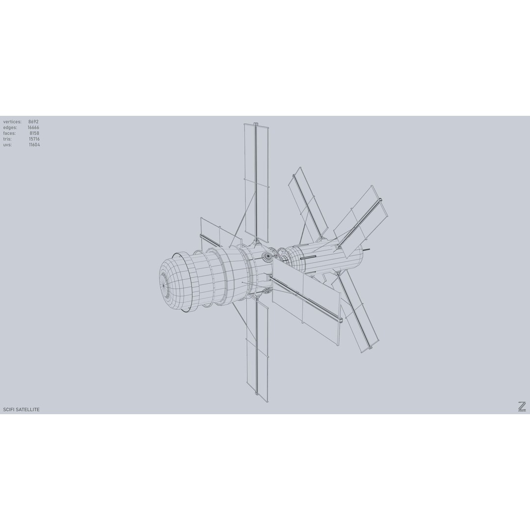 Sci-Fi Satellite 3D Model – Low Poly Game Asset, FBX & OBJ Formats - View 14