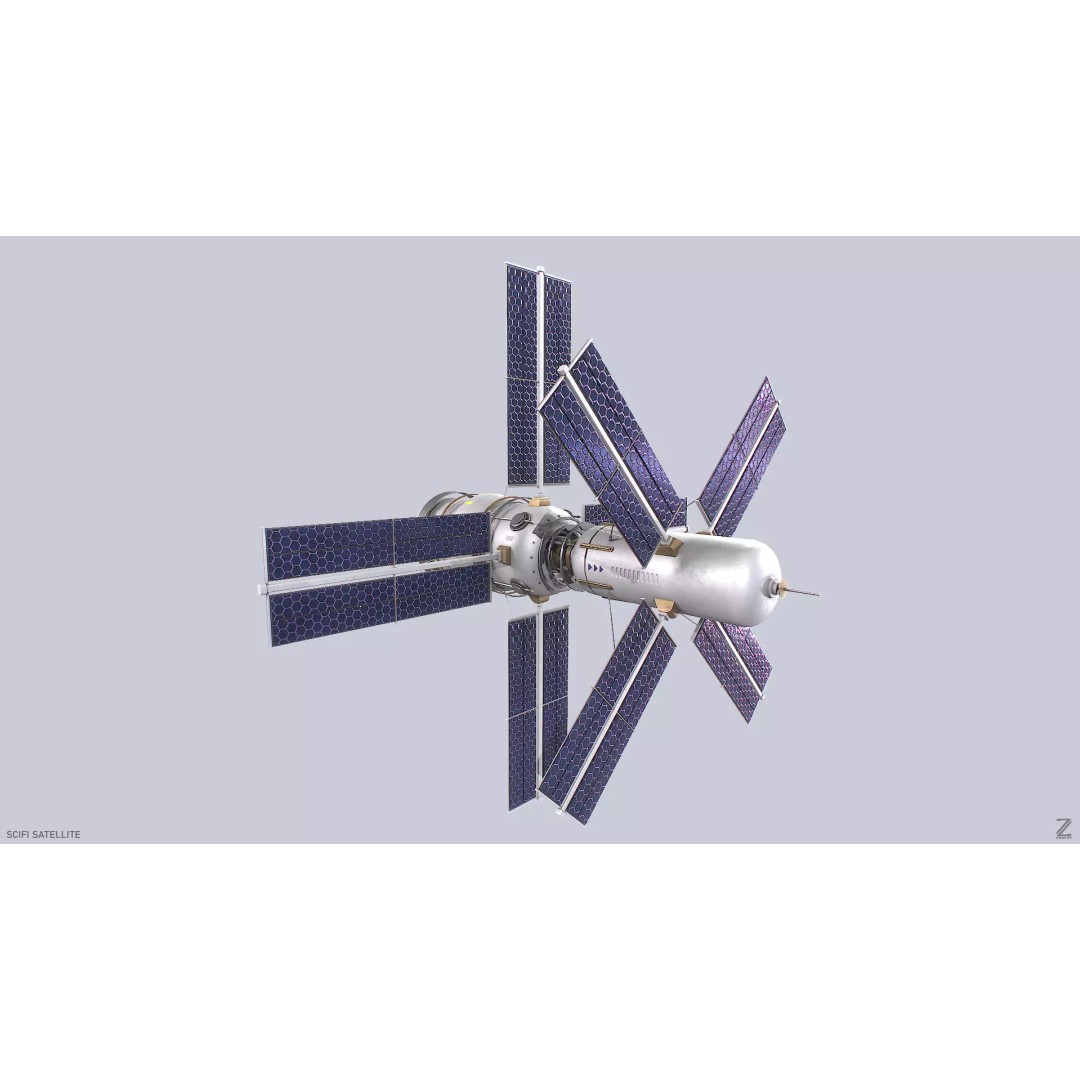 Sci-Fi Satellite 3D Model – Low Poly Game Asset, FBX & OBJ Formats - View 2