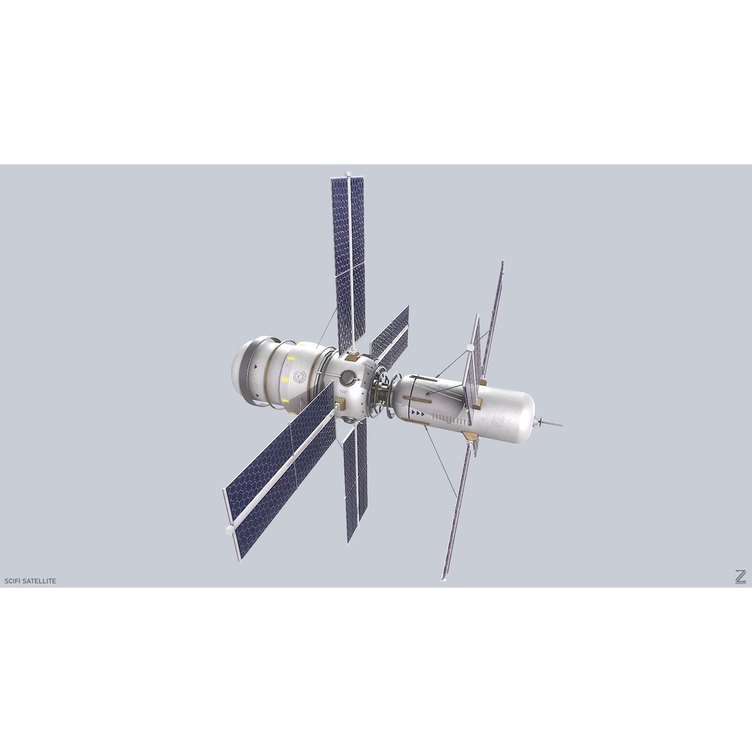 Sci-Fi Satellite 3D Model – Low Poly Game Asset, FBX & OBJ Formats - View 3