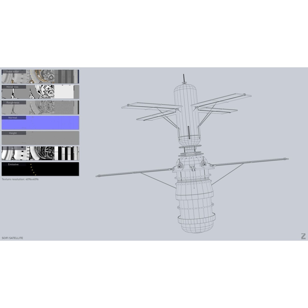 Sci-Fi Satellite 3D Model – Low Poly Game Asset, FBX & OBJ Formats - View 4
