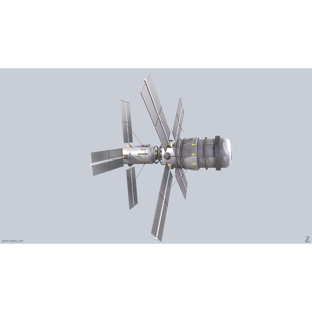 Sci-Fi Satellite 3D Model – Low Poly Game Asset, FBX & OBJ Formats - View 6