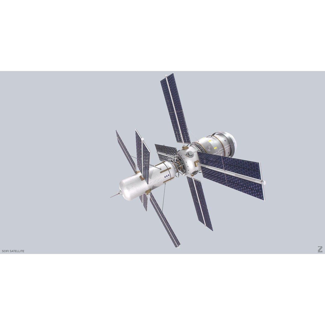 Sci-Fi Satellite 3D Model – Low Poly Game Asset, FBX & OBJ Formats - View 7