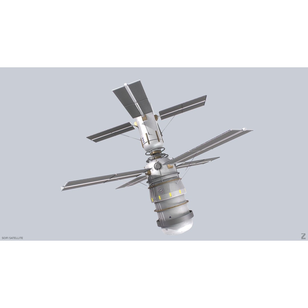 Sci-Fi Satellite 3D Model – Low Poly Game Asset, FBX & OBJ Formats - View 8