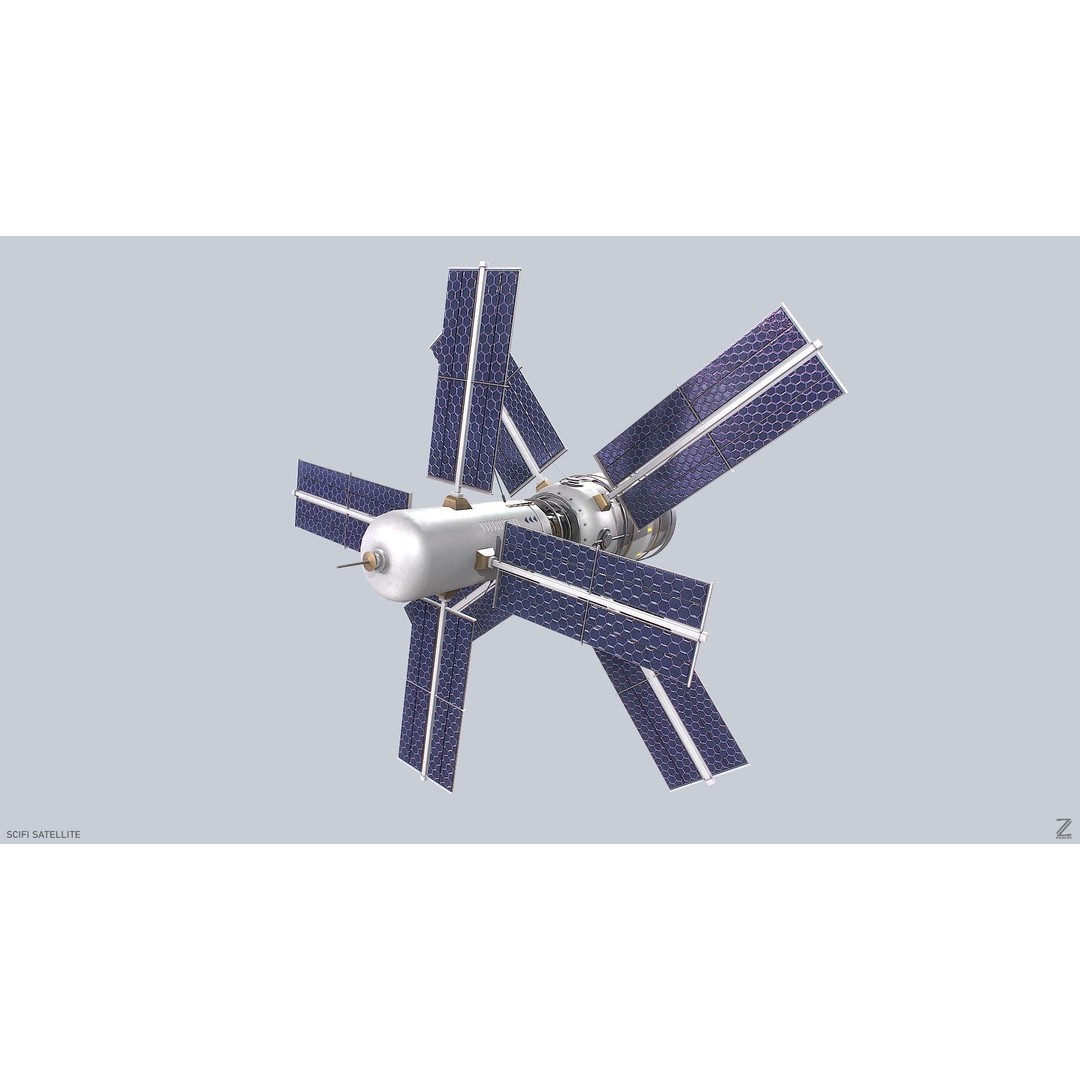 Sci-Fi Satellite 3D Model – Low Poly Game Asset, FBX & OBJ Formats - View 9