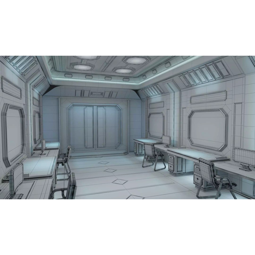 Sci-Fi Interior Station 3D Model – PBR Textures, Game-Ready Formats