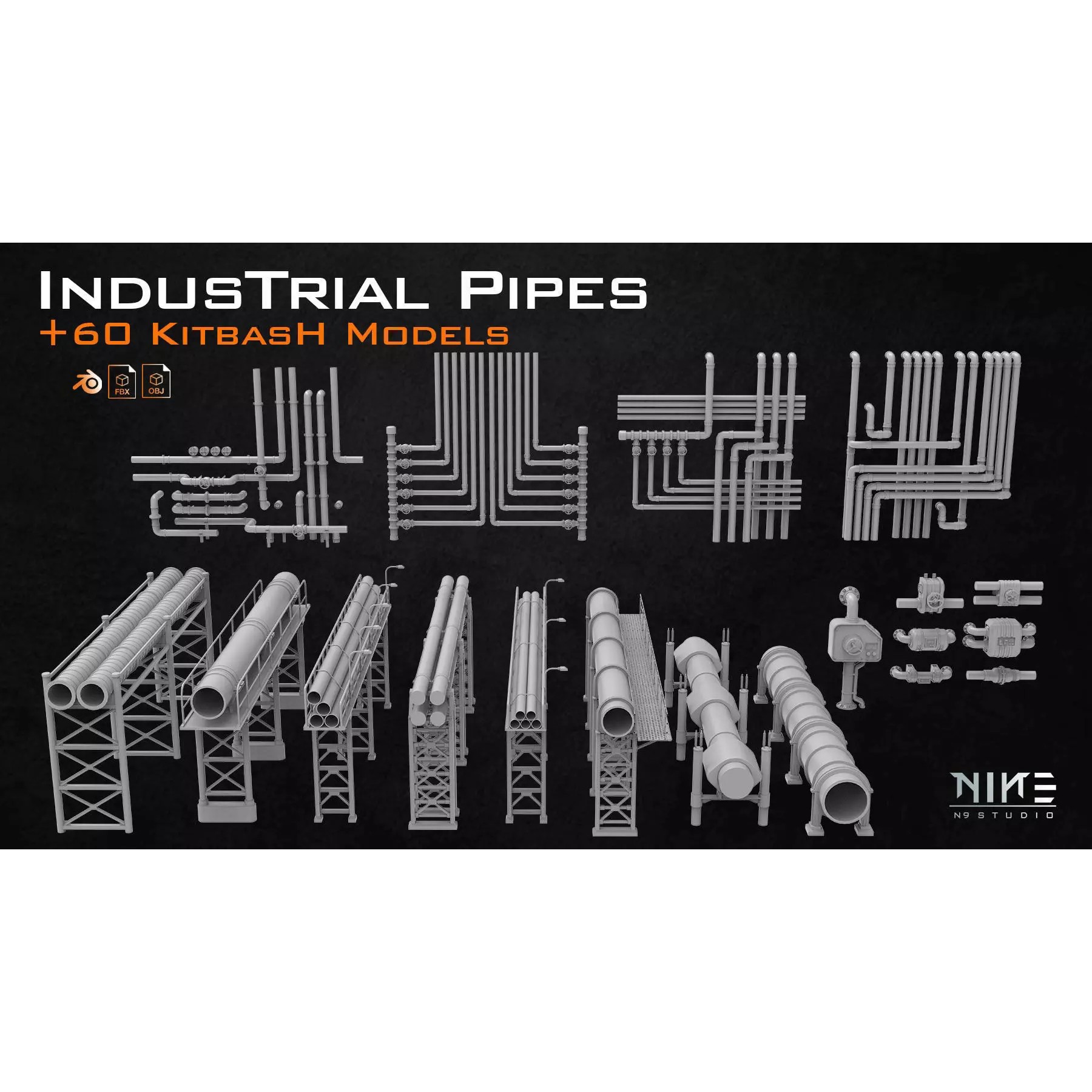 Industrial Pipes - Game-Ready 3D Model - View 2