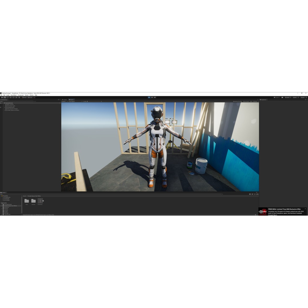 Female Space Suit 3D Model – Low Poly Game Asset, FBX, PBR