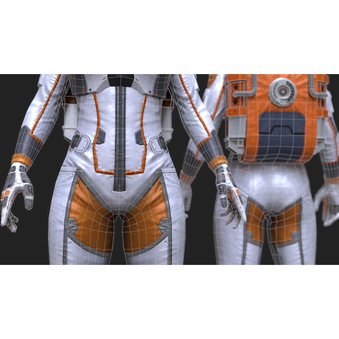 Female Space Suit 3D Model – Low Poly Game Asset, FBX, PBR - View 9