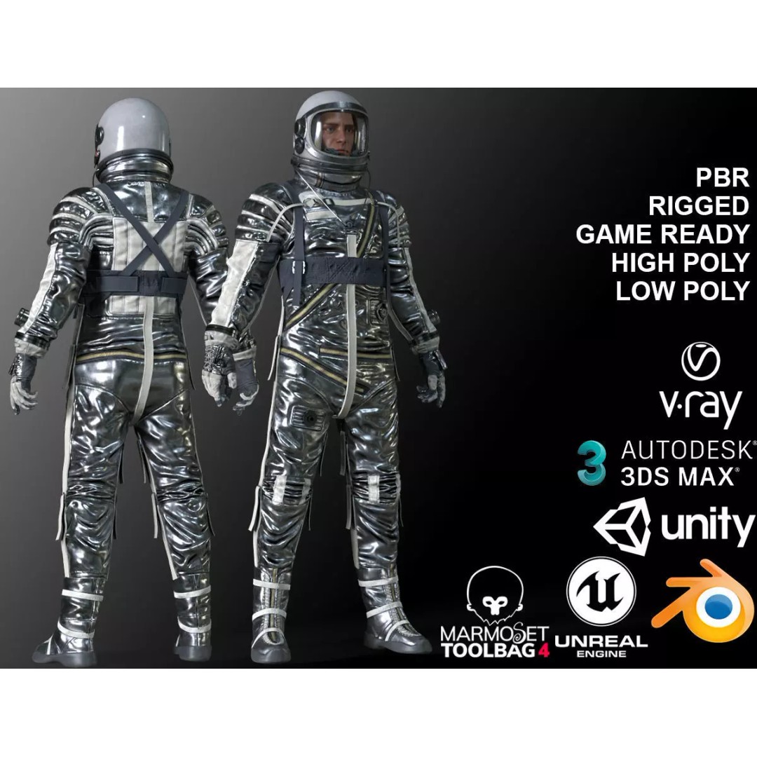 Space Suit 3D Model – Low Poly Rigged Character for Games, FBX - View 2