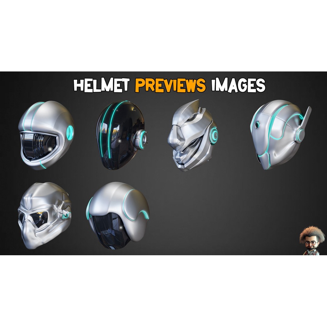 Sci-Fi Helmets 3D Model – Low Poly Base Mesh with Textures, FBX, OBJ