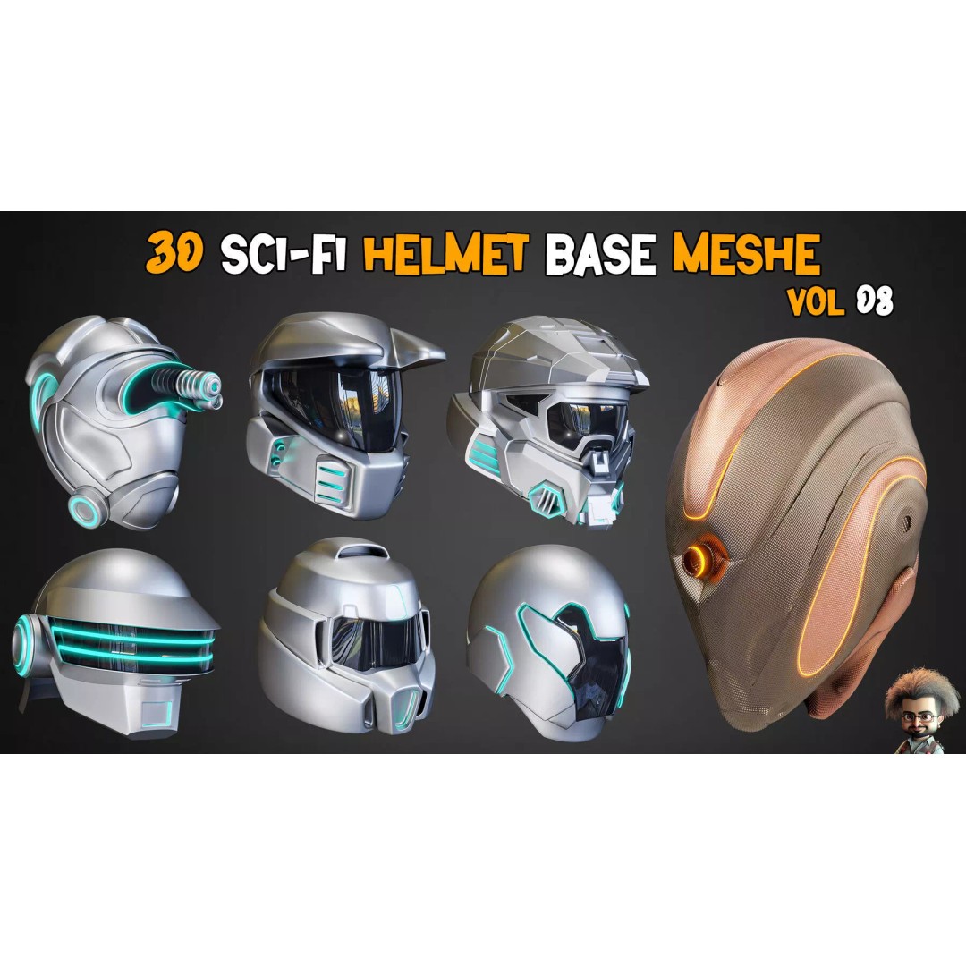 Sci-Fi Helmets 3D Model – Low Poly Base Mesh with Textures, FBX, OBJ - View 2