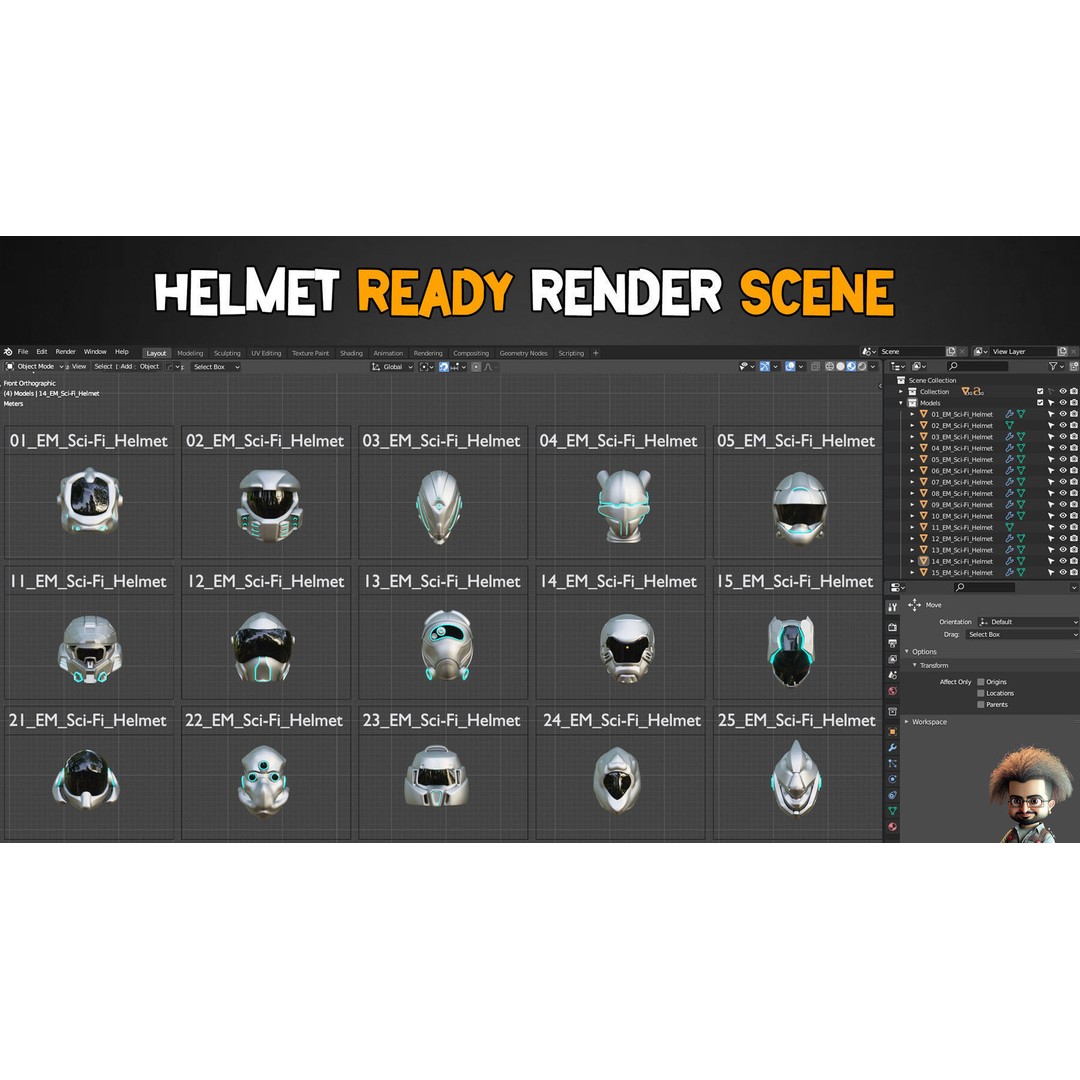 Sci-Fi Helmets 3D Model – Low Poly Base Mesh with Textures, FBX, OBJ - View 3
