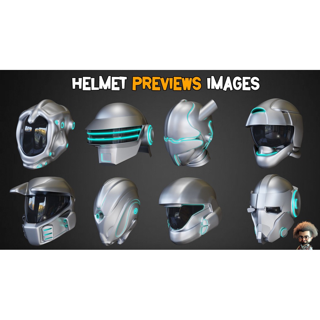 Sci-Fi Helmets 3D Model – Low Poly Base Mesh with Textures, FBX, OBJ - View 5