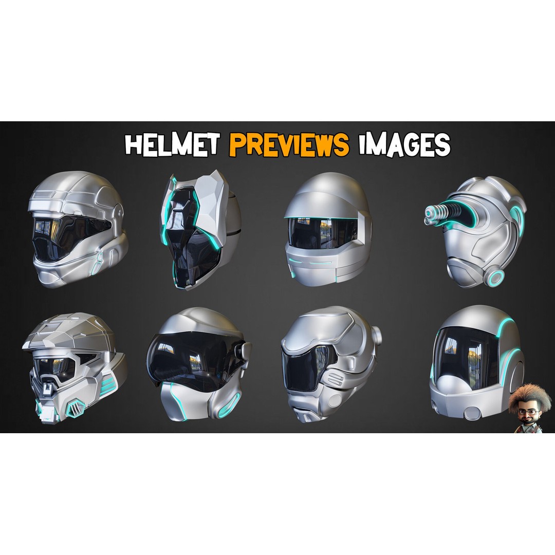 Sci-Fi Helmets 3D Model – Low Poly Base Mesh with Textures, FBX, OBJ - View 6
