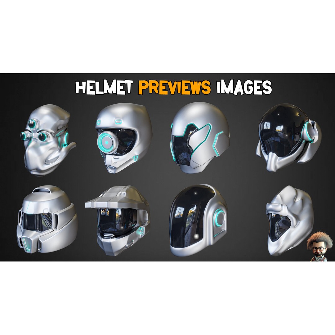 Sci-Fi Helmets 3D Model – Low Poly Base Mesh with Textures, FBX, OBJ - View 7