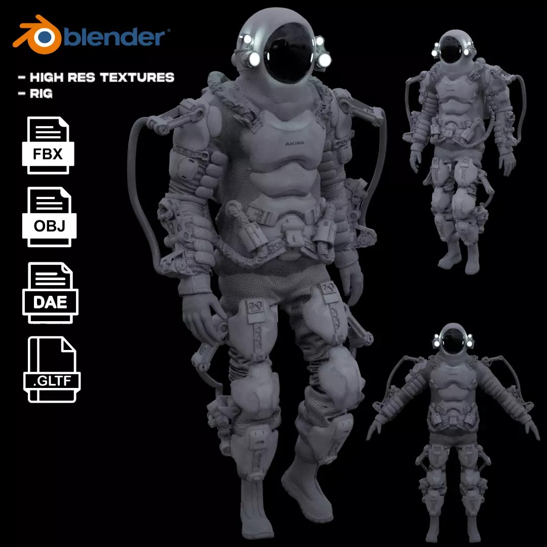 Astro Ranger 3D Model – Low Poly Sci-Fi Space Suit, FBX - View 2
