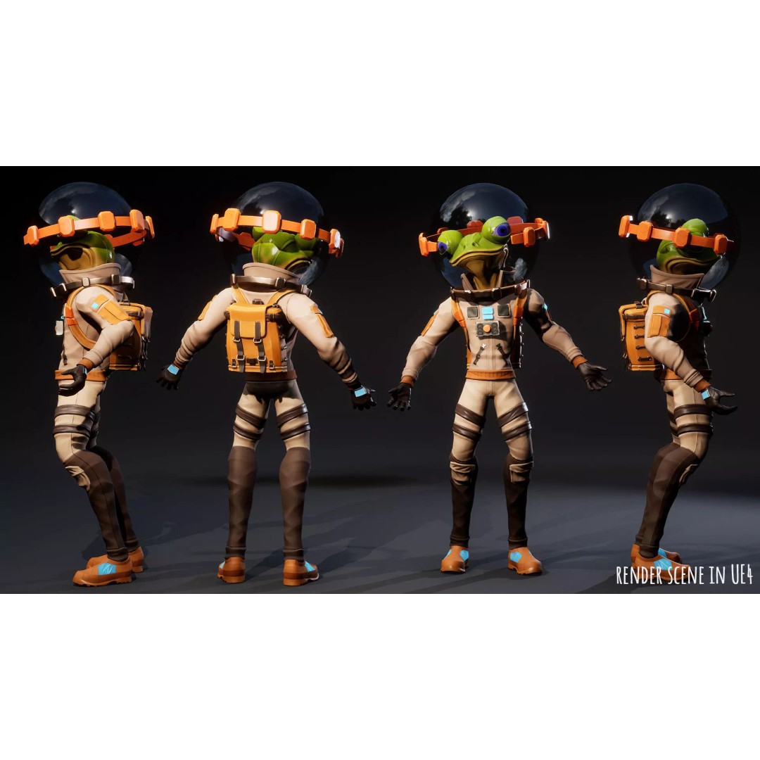 Stylized Alien Frog Astronaut 3D Model – Game Ready Low Poly Character for Unity & UE - View 10