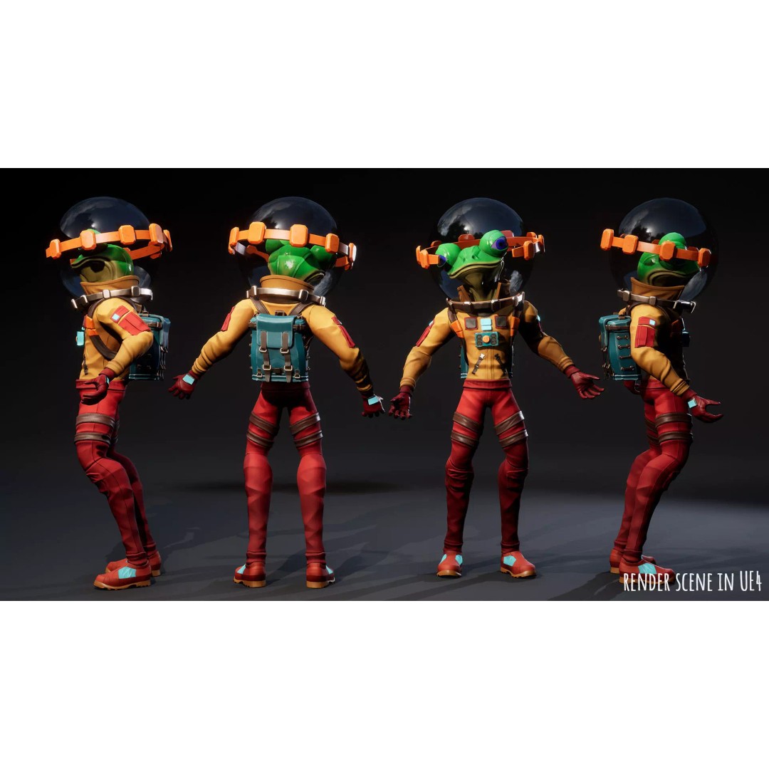 Stylized Alien Frog Astronaut 3D Model – Game Ready Low Poly Character for Unity & UE - View 11