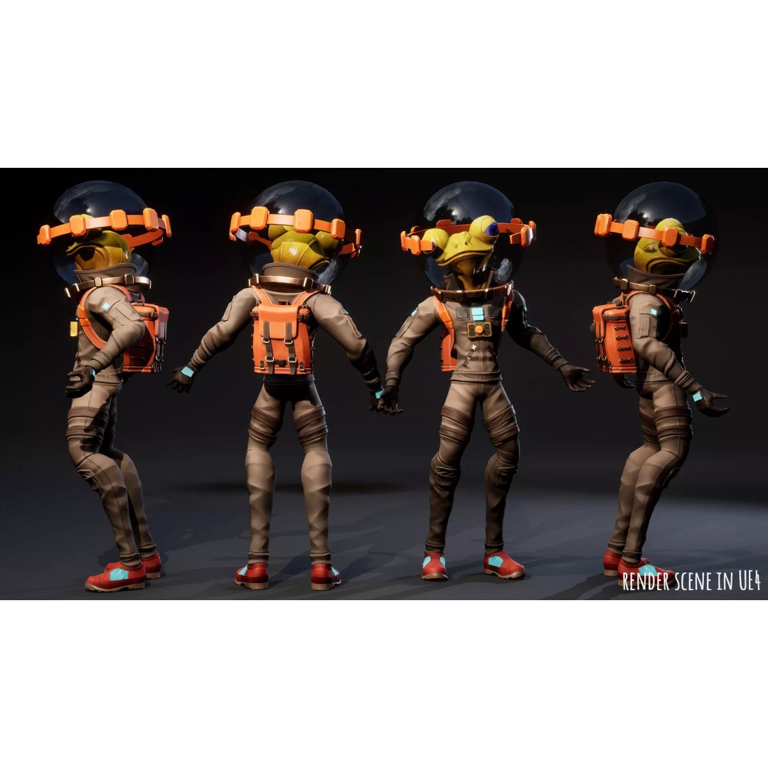 Stylized Alien Frog Astronaut 3D Model – Game Ready Low Poly Character for Unity & UE - View 12