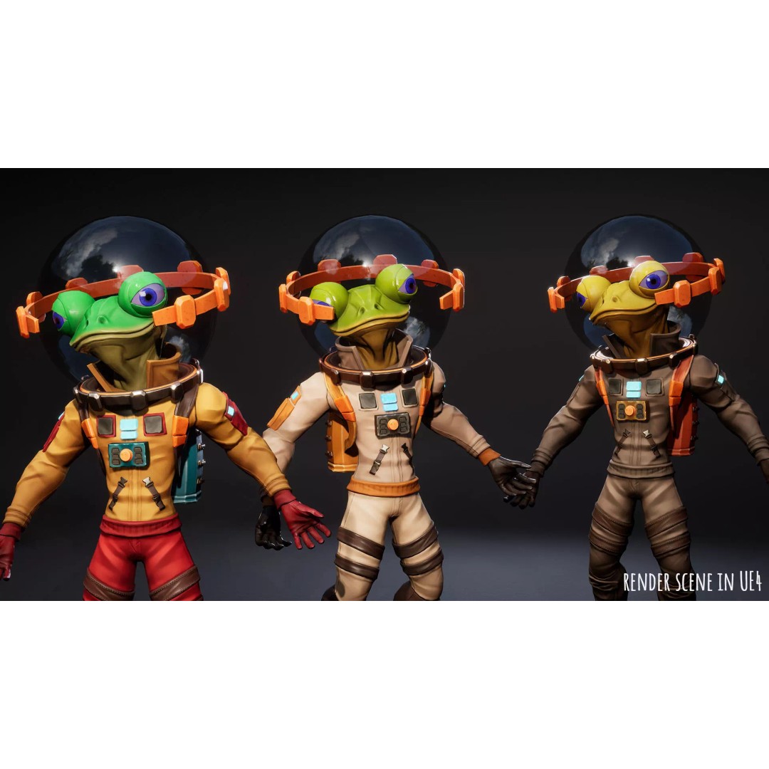 Stylized Alien Frog Astronaut 3D Model – Game Ready Low Poly Character for Unity & UE - View 13