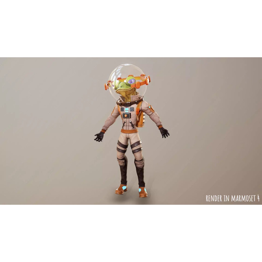 Stylized Alien Frog Astronaut 3D Model – Game Ready Low Poly Character for Unity & UE - View 14