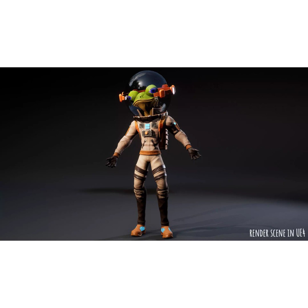 Stylized Alien Frog Astronaut 3D Model – Game Ready Low Poly Character for Unity & UE - View 15