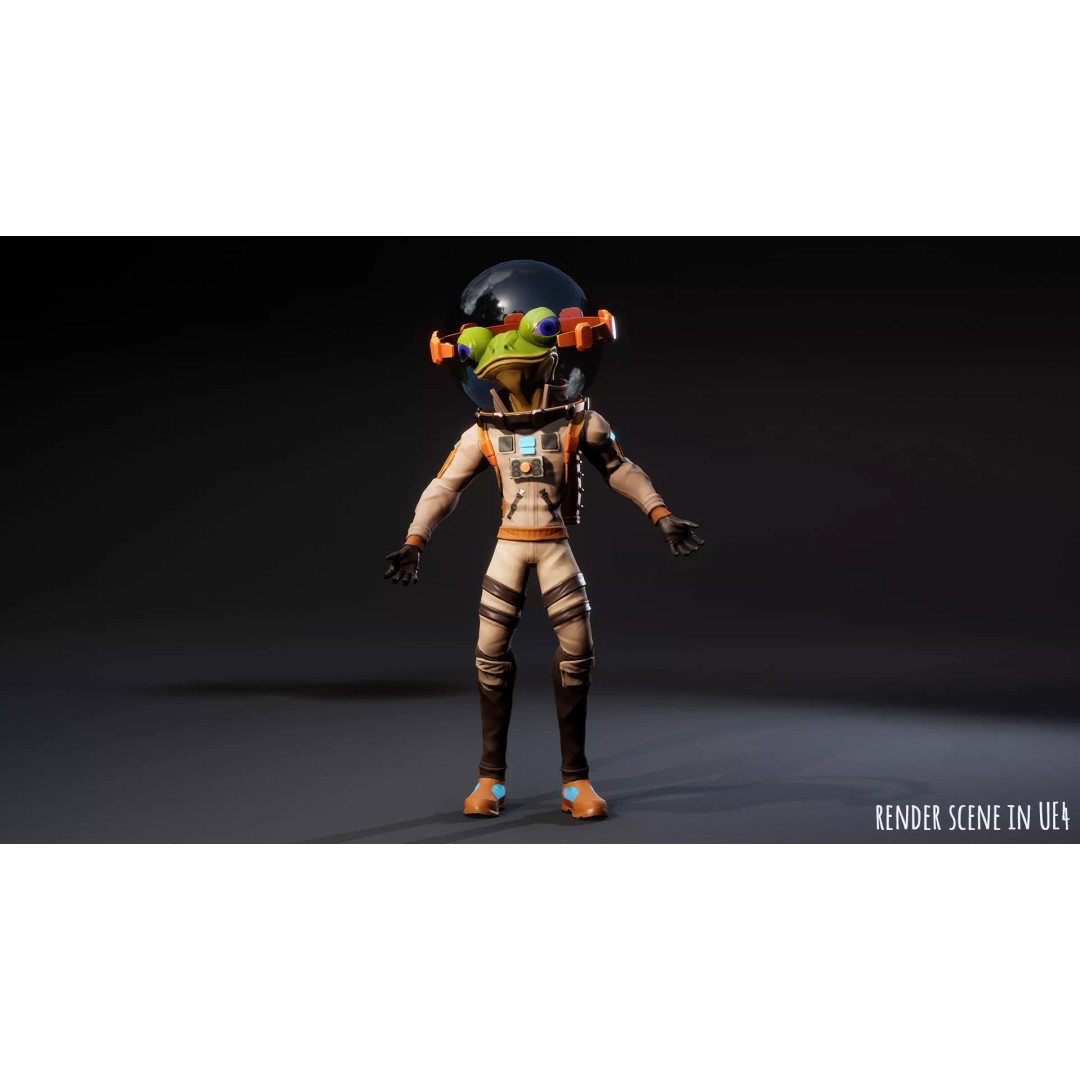 Stylized Alien Frog Astronaut 3D Model – Game Ready Low Poly Character for Unity & UE - View 16
