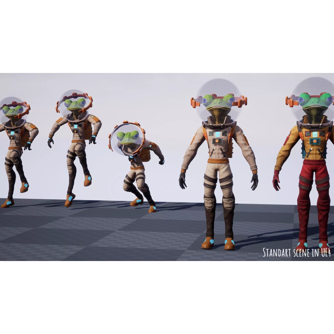 Stylized Alien Frog Astronaut 3D Model – Game Ready Low Poly Character for Unity & UE - View 17