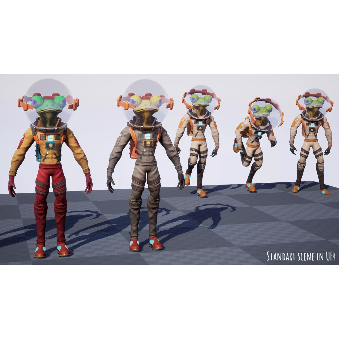 Stylized Alien Frog Astronaut 3D Model – Game Ready Low Poly Character for Unity & UE - View 18