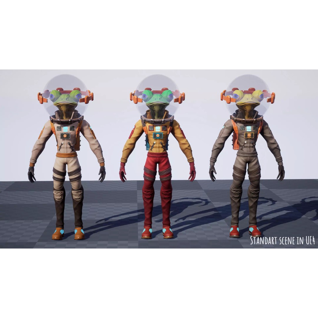 Stylized Alien Frog Astronaut 3D Model – Game Ready Low Poly Character for Unity & UE - View 19