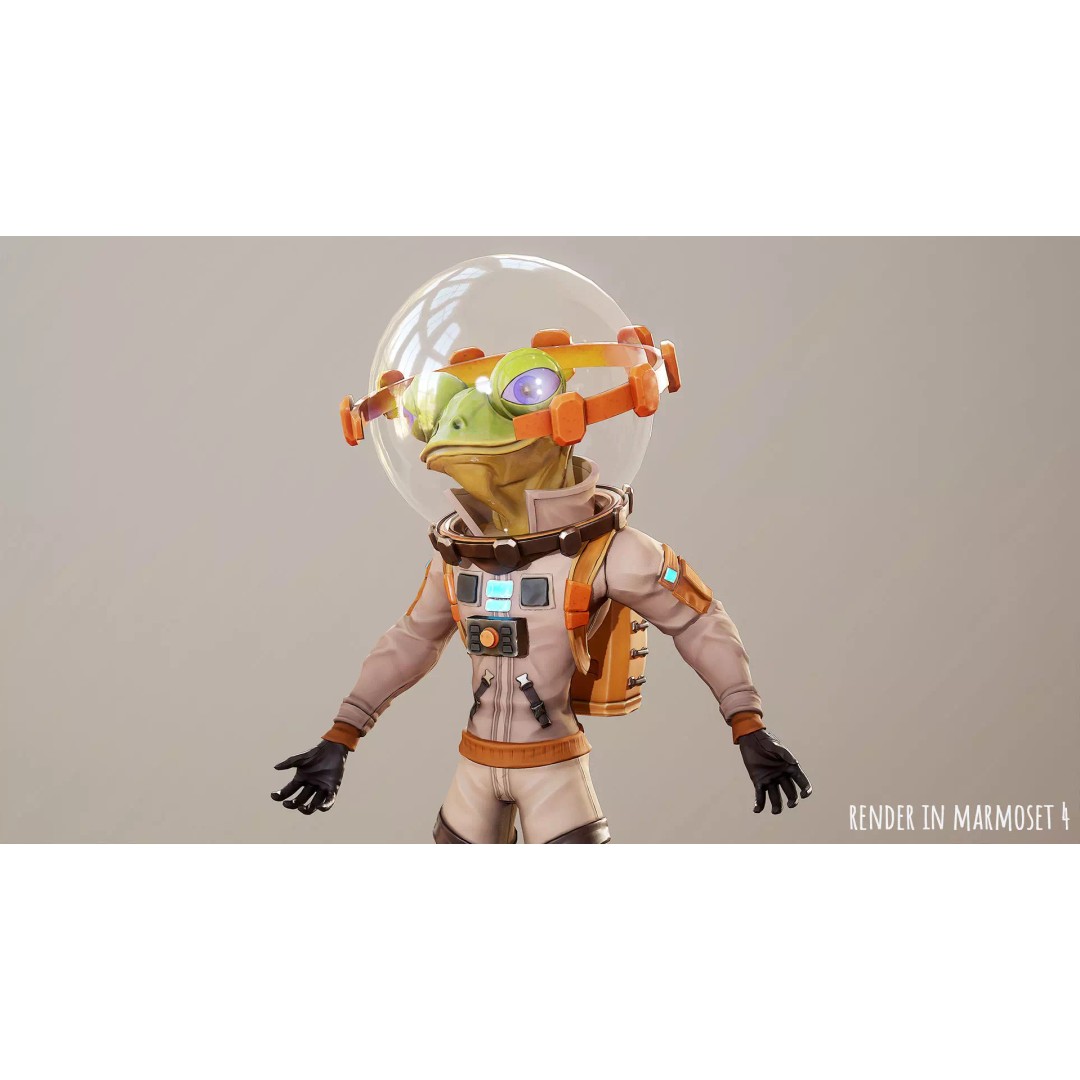 Stylized Alien Frog Astronaut 3D Model – Game Ready Low Poly Character for Unity & UE - View 3