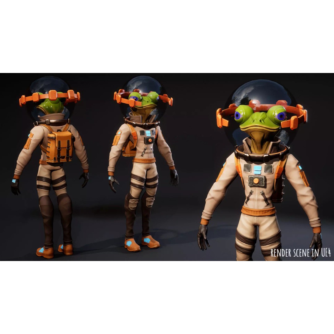 Stylized Alien Frog Astronaut 3D Model – Game Ready Low Poly Character for Unity & UE - View 5