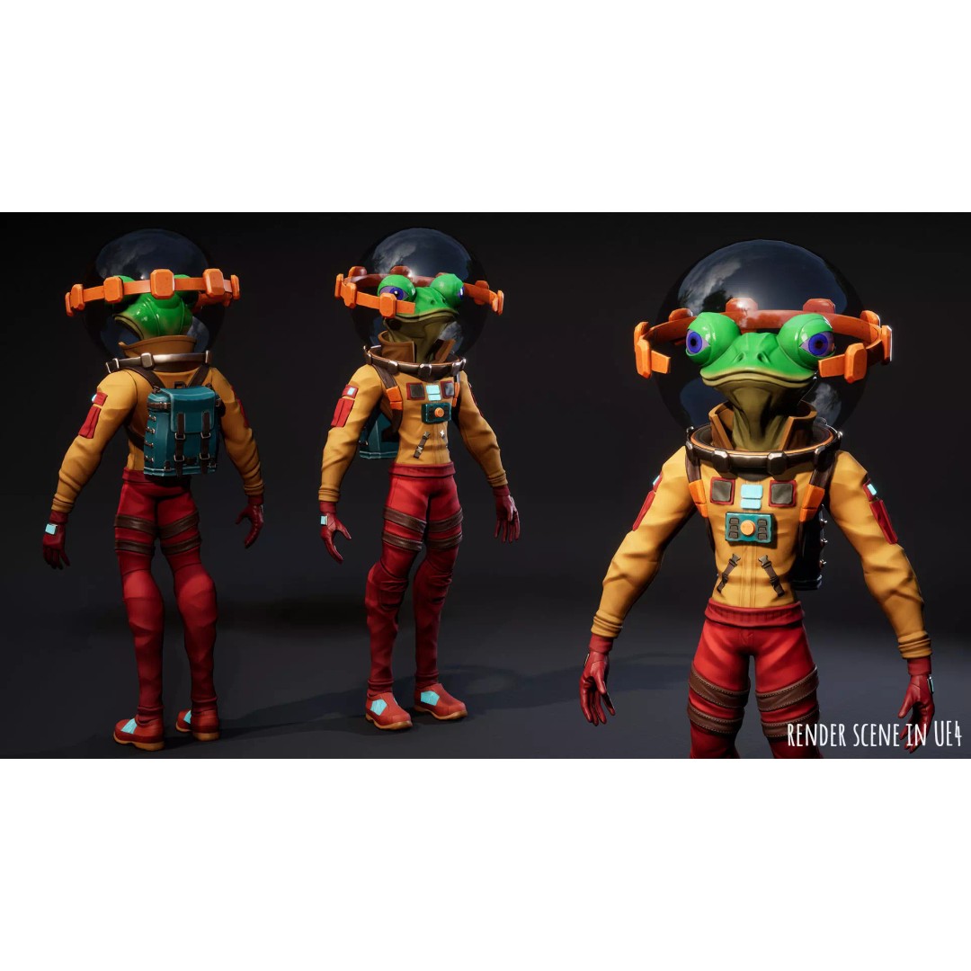 Stylized Alien Frog Astronaut 3D Model – Game Ready Low Poly Character for Unity & UE - View 6