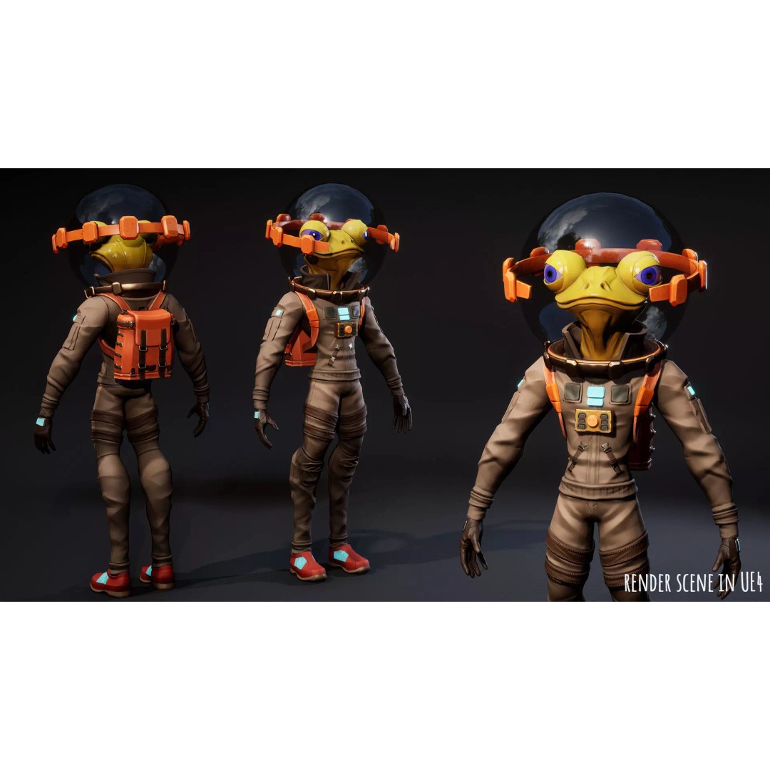 Stylized Alien Frog Astronaut 3D Model – Game Ready Low Poly Character for Unity & UE - View 7