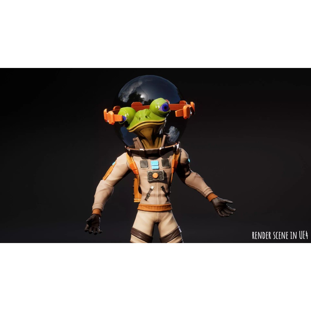 Stylized Alien Frog Astronaut 3D Model – Game Ready Low Poly Character for Unity & UE - View 8