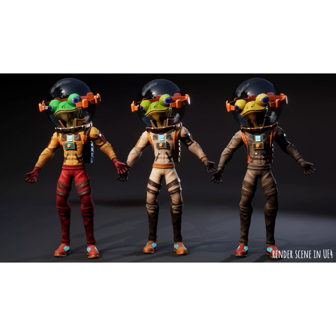 Stylized Alien Frog Astronaut 3D Model – Game Ready Low Poly Character for Unity & UE - View 9