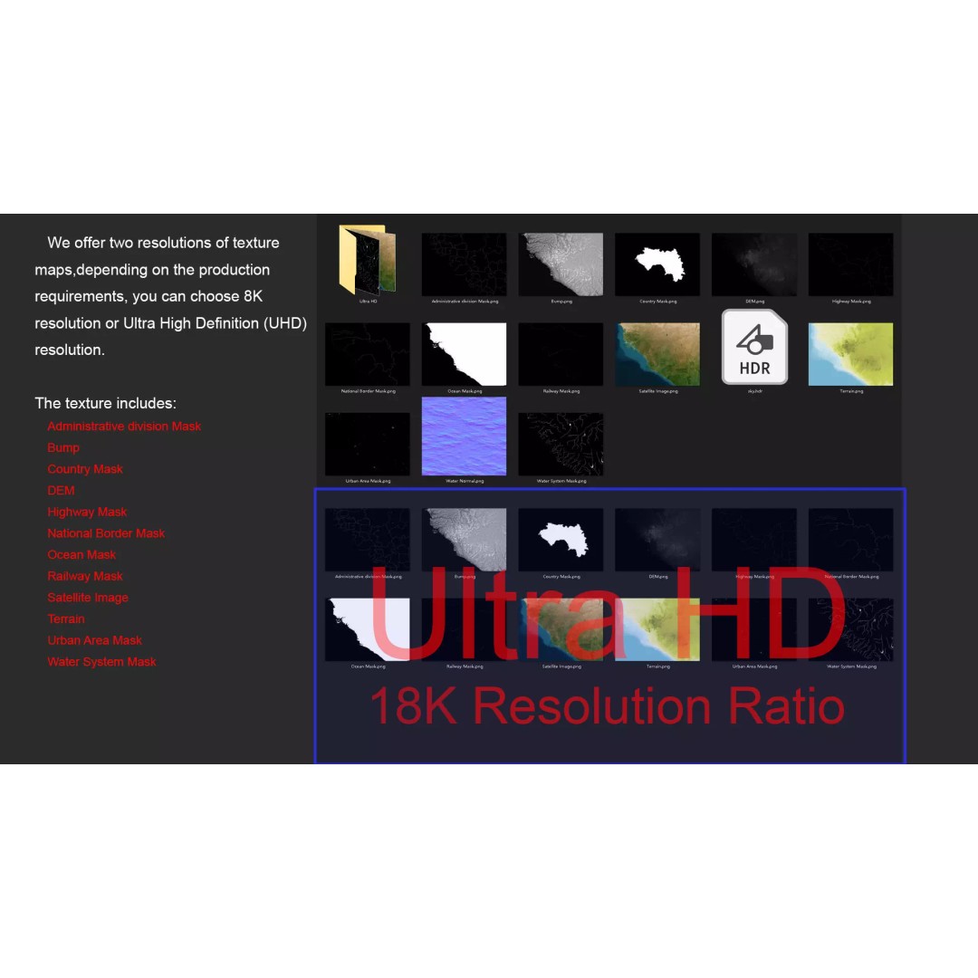 Guinea Map 3D Model – Realistic Satellite Terrain, 18K Textures