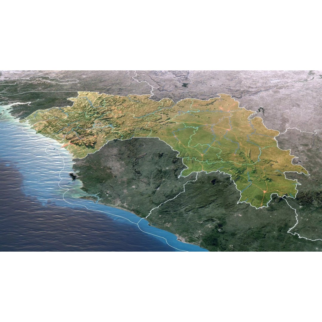 Guinea Map 3D Model – Realistic Satellite Terrain, 18K Textures - View 4