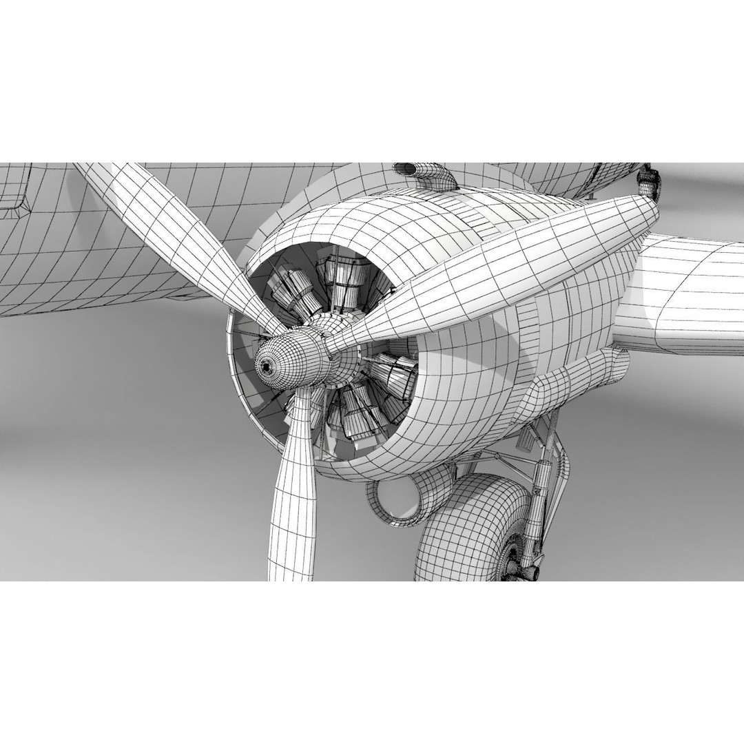 Douglas C47 Skytrain 3D Model – Low Poly Military Aircraft, FBX, OBJ - View 10