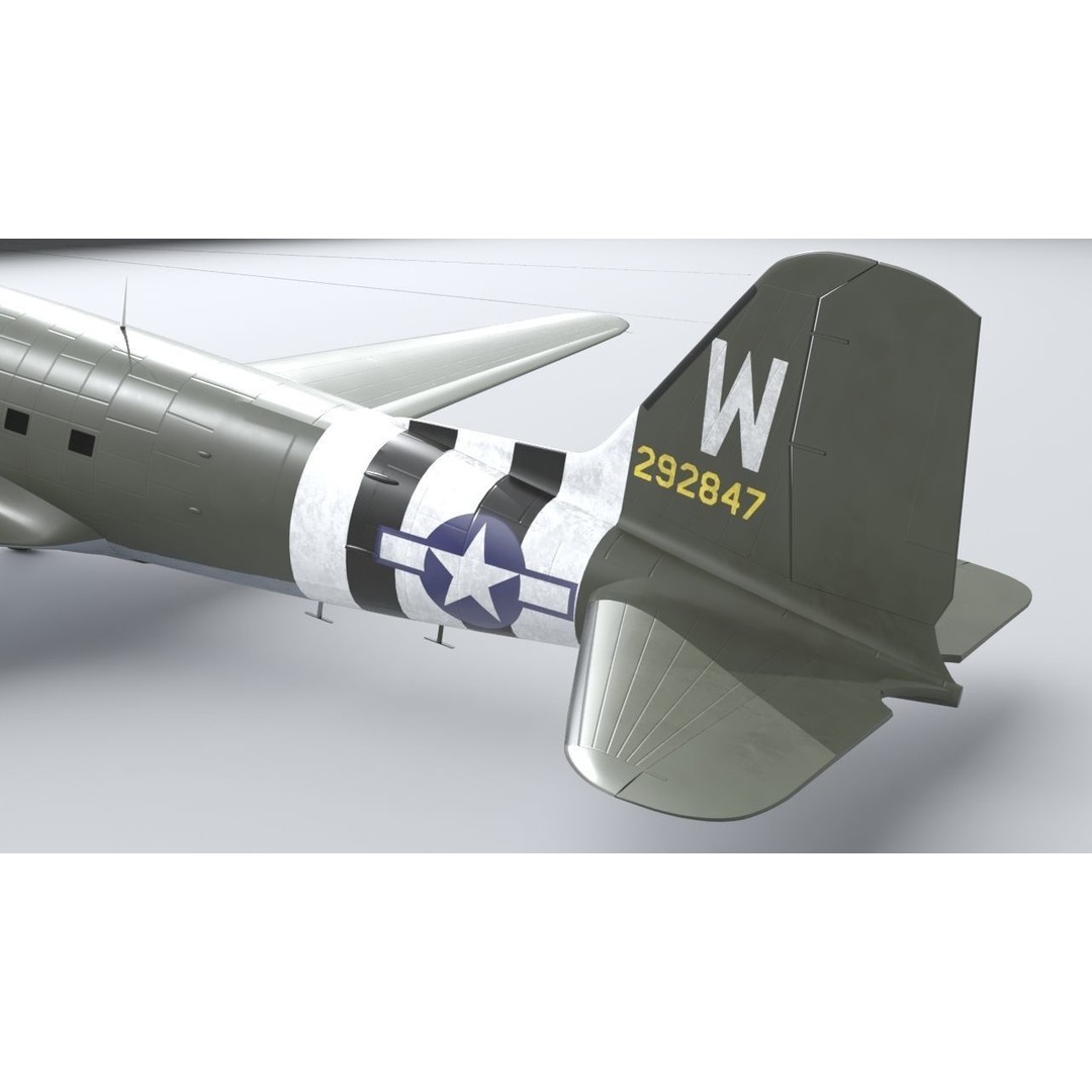 Douglas C47 Skytrain 3D Model – Low Poly Military Aircraft, FBX, OBJ - View 11