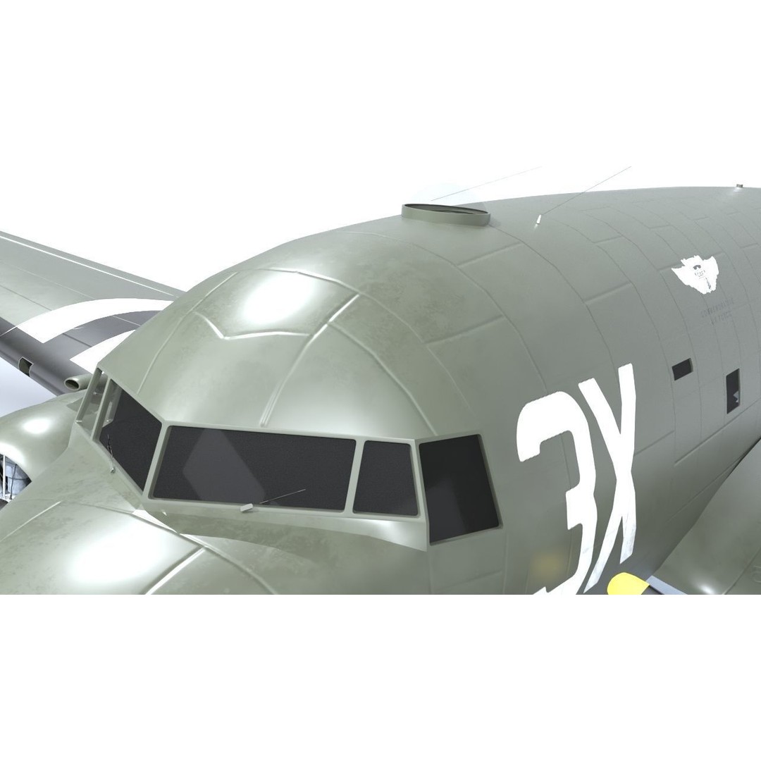 Douglas C47 Skytrain 3D Model – Low Poly Military Aircraft, FBX, OBJ - View 12