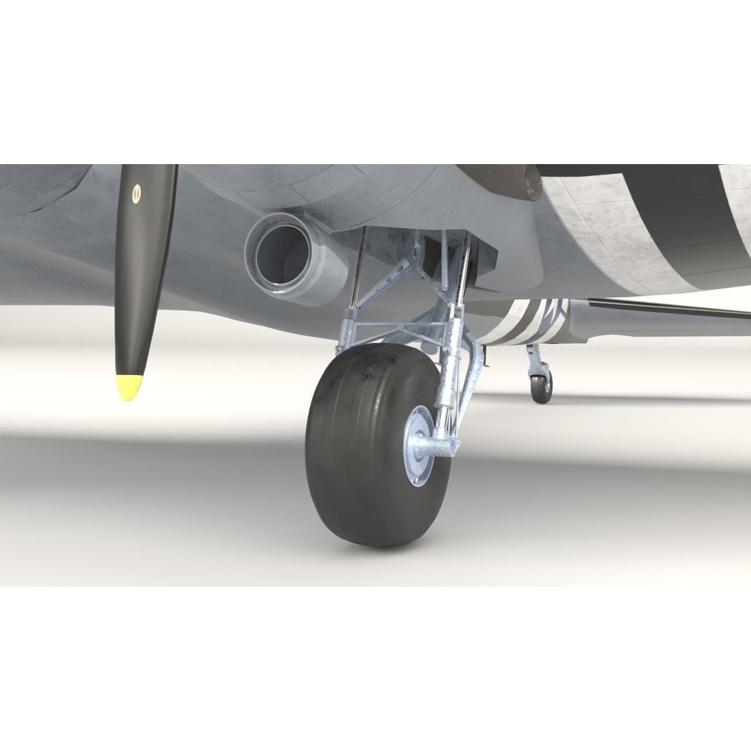 Douglas C47 Skytrain 3D Model – Low Poly Military Aircraft, FBX, OBJ - View 13