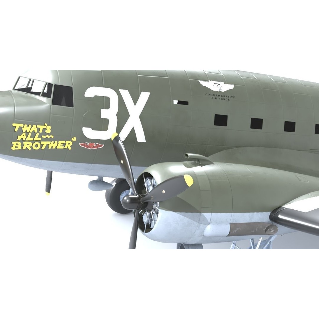 Douglas C47 Skytrain 3D Model – Low Poly Military Aircraft, FBX, OBJ - View 16