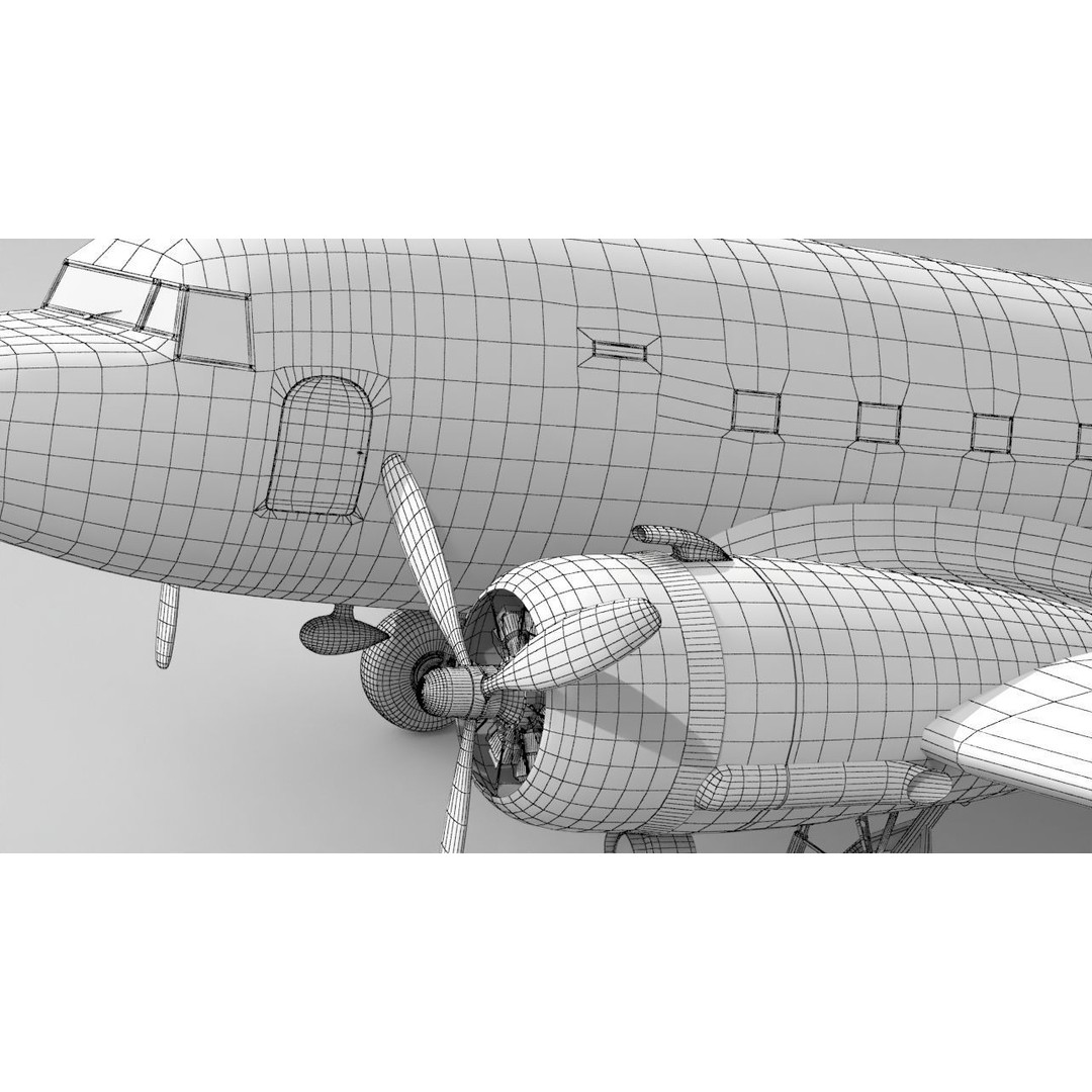 Douglas C47 Skytrain 3D Model – Low Poly Military Aircraft, FBX, OBJ - View 17